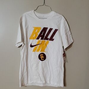 Nike White T-Shirt with Yellow and Brown Graphic